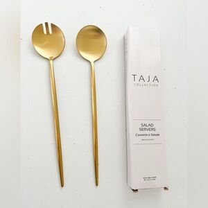 NWT Taja Collection Gold Salad Servers Stainless Steel Modern Entertaining Set